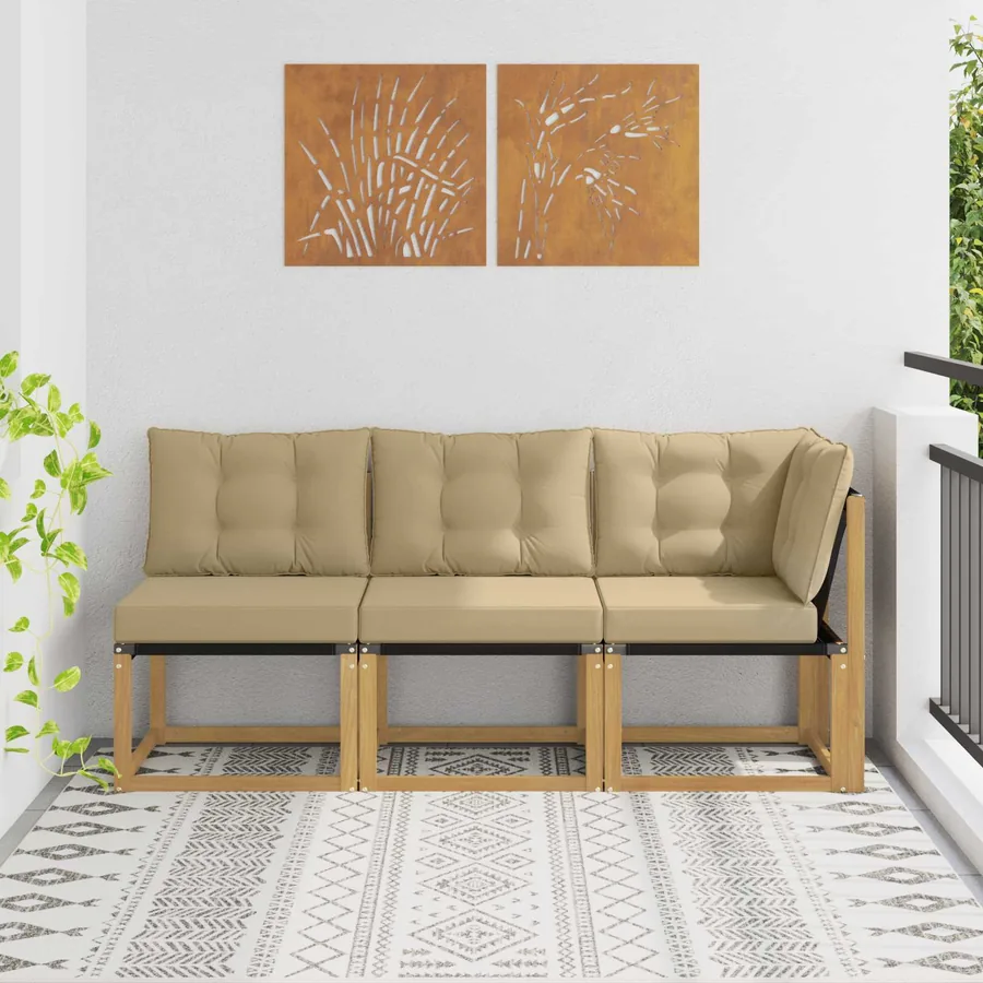 Canapé d’extérieur milieu et coin avec coussin 3 Pièce Blanc