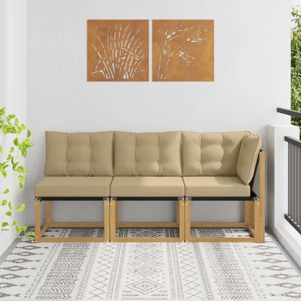 Canapé d’extérieur milieu et coin avec coussin 3 Pièce Blanc