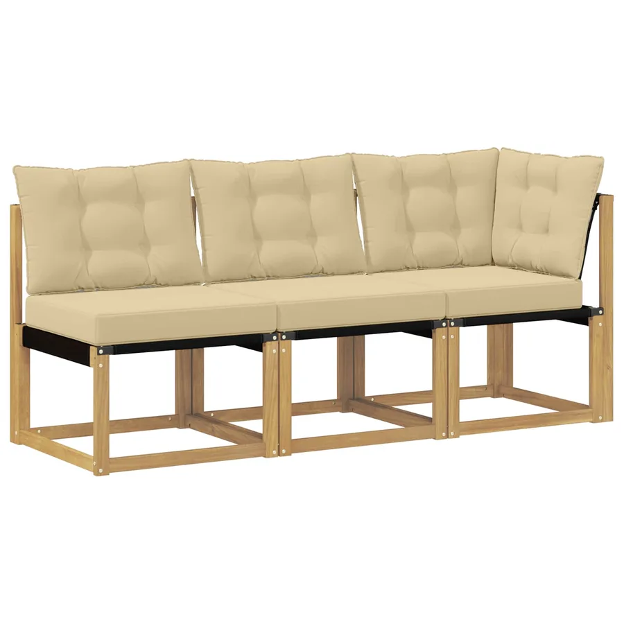 Canapé d’extérieur milieu et coin avec coussin 3 Pièce Blanc - 2