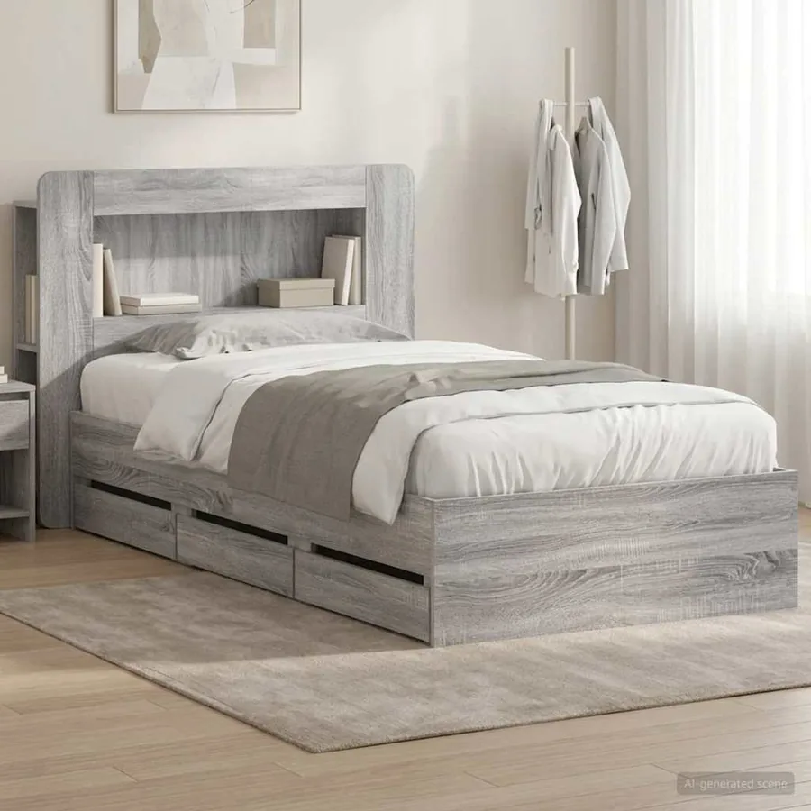 Cadre de lit avec rangement Sonoma gris 90 x 200 cm