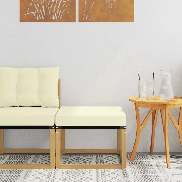 Pouf d'Extérieur Bois d'acacia massif et tissu Textilène Blanc