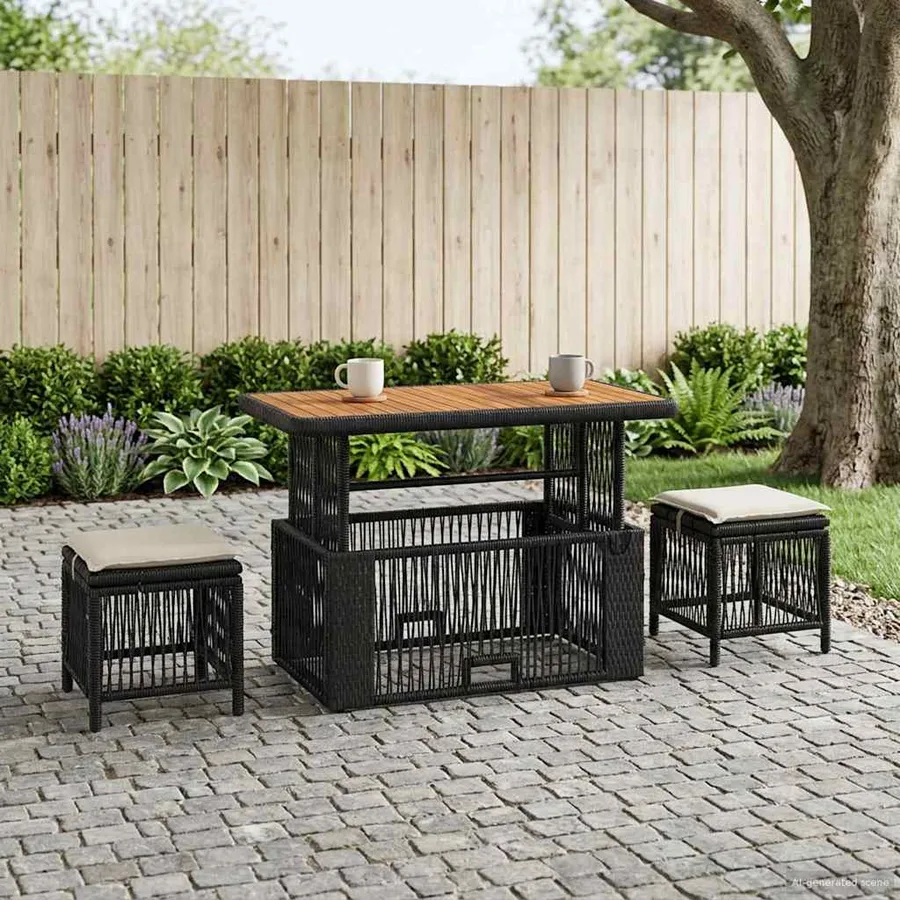 Ensemble de salle à manger pour jardin 4 pcs Noir et Crème - 3
