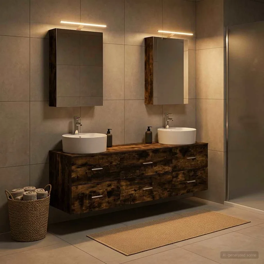 Ensemble de mobilier de salle de bain 5 pcs Chêne fumé