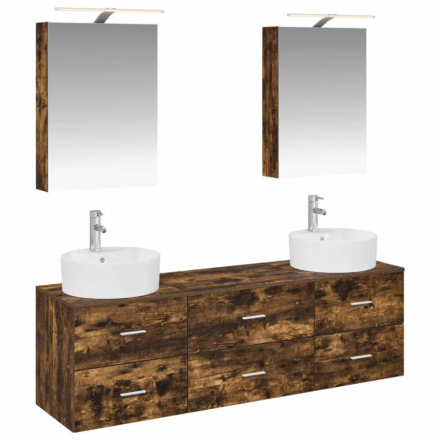 Ensemble de mobilier de salle de bain 5 pcs Chêne fumé - 2