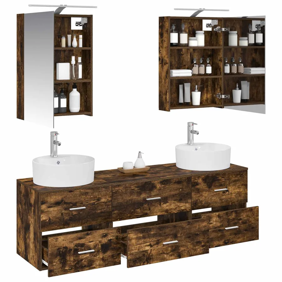 Ensemble de mobilier de salle de bain 5 pcs Chêne fumé - 3