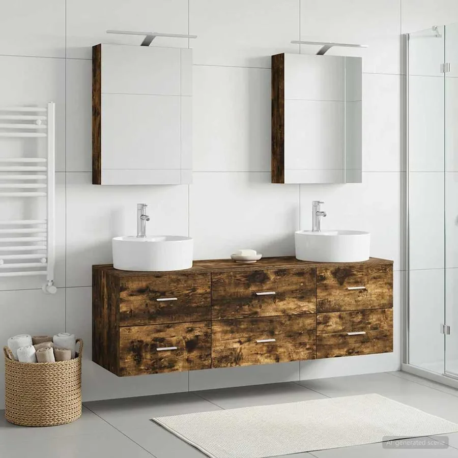 Ensemble de mobilier de salle de bain 5 pcs Chêne fumé - 4