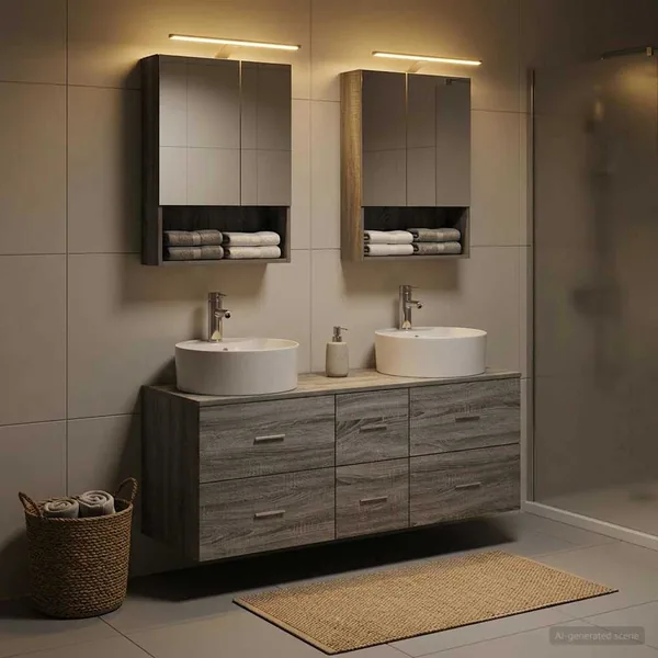 Ensemble de mobilier de salle de bain 5 pcs Sonoma gris