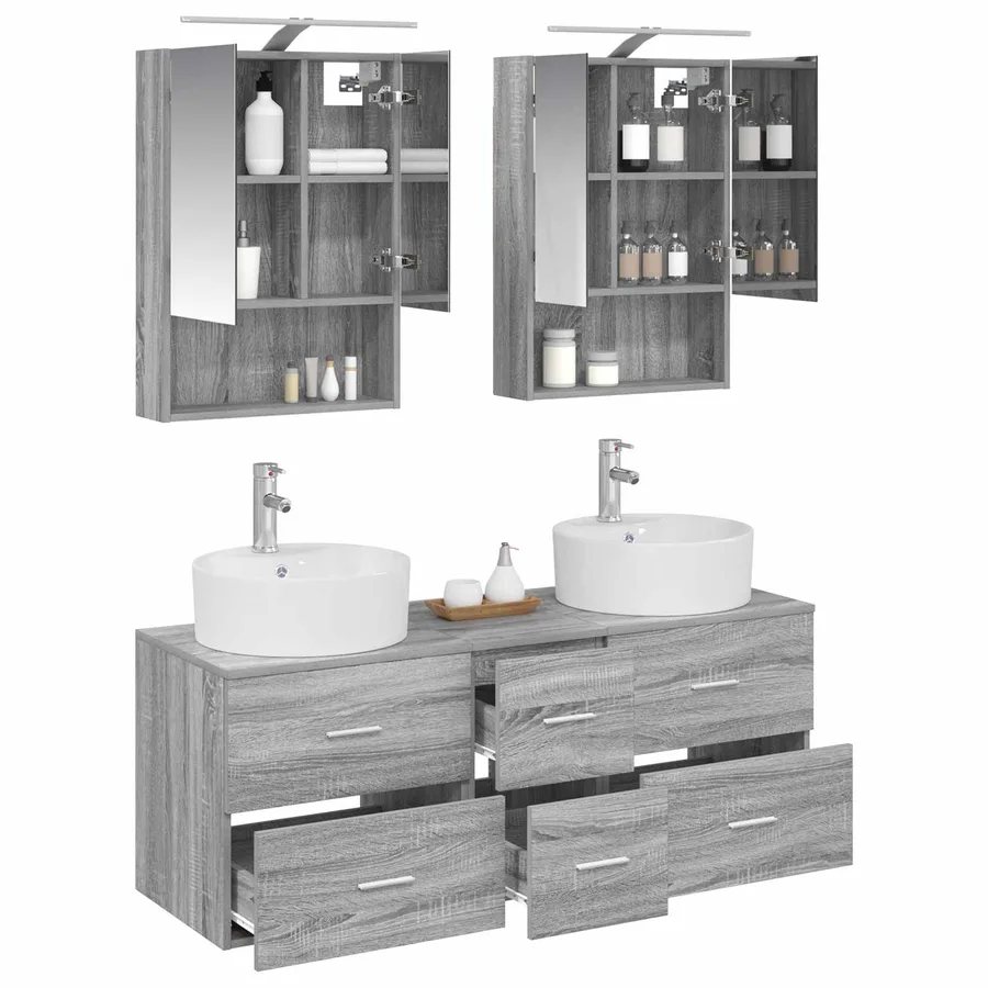 Ensemble de mobilier de salle de bain 5 pcs Sonoma gris - 3