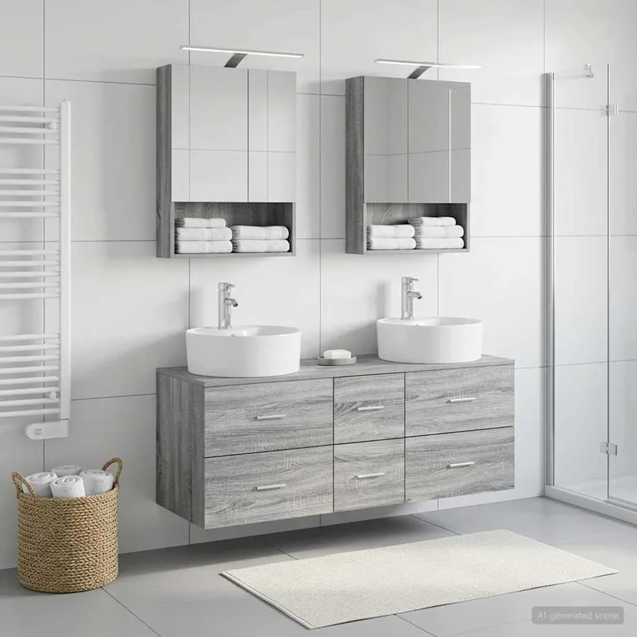 Ensemble de mobilier de salle de bain 5 pcs Sonoma gris - 4