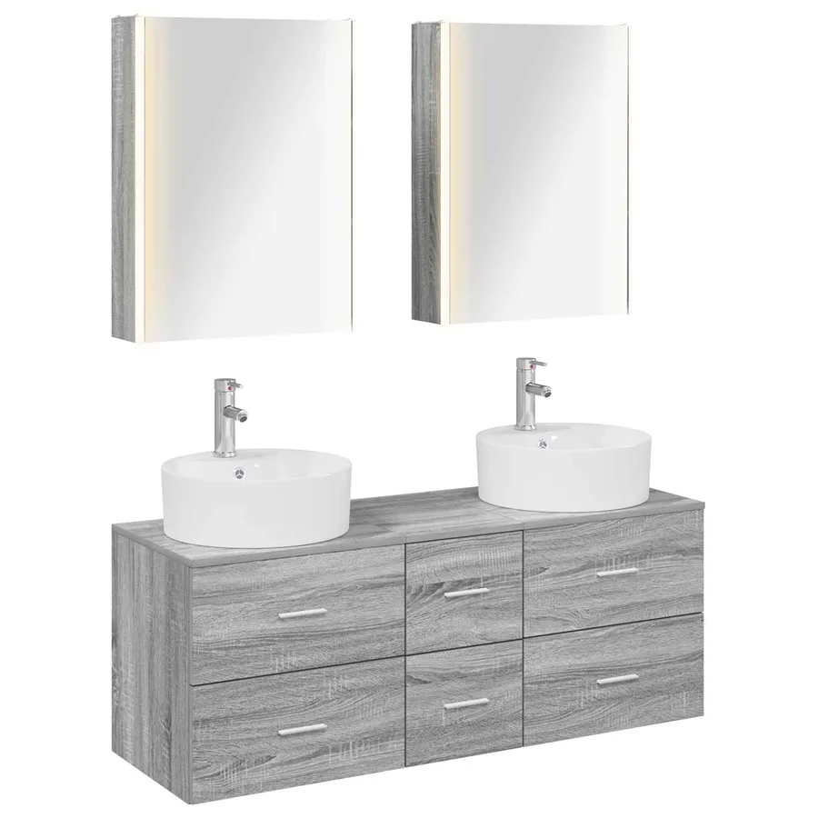 Ensemble de mobilier de salle de bain 5 pcs Sonoma gris - 2