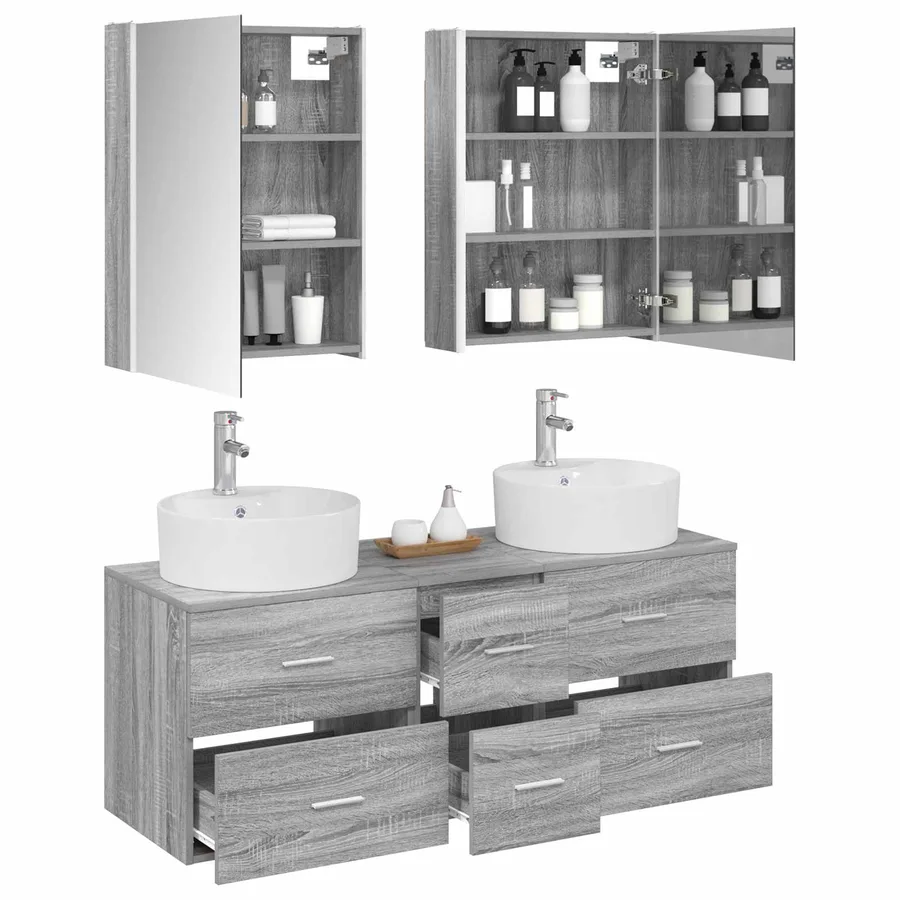 Ensemble de mobilier de salle de bain 5 pcs Sonoma gris - 3