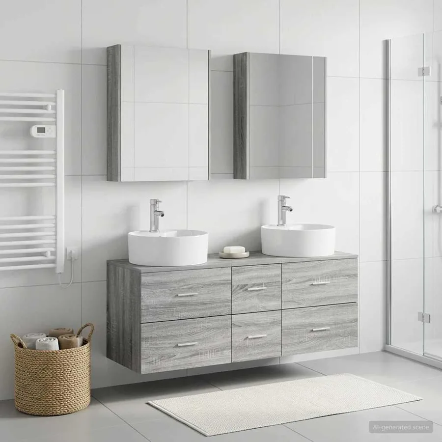 Ensemble de mobilier de salle de bain 5 pcs Sonoma gris - 4