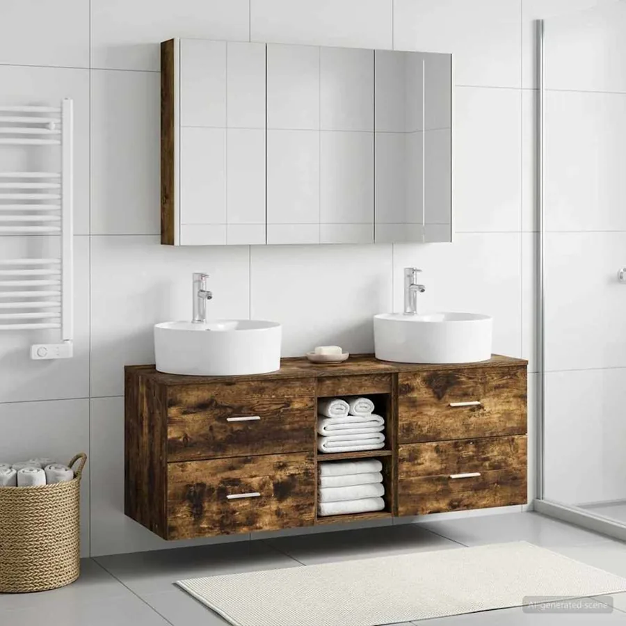 Ensemble de mobilier de salle de bain 4 pcs Chêne fumé