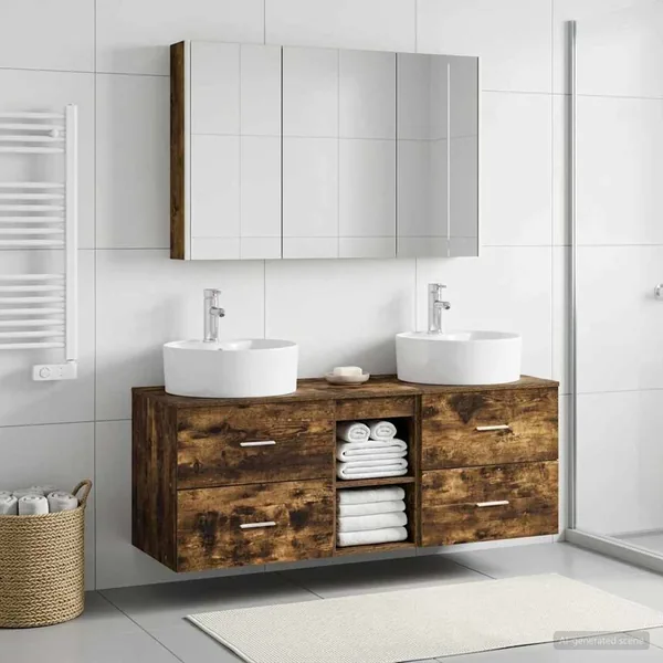 Ensemble de mobilier de salle de bain 4 pcs Chêne fumé