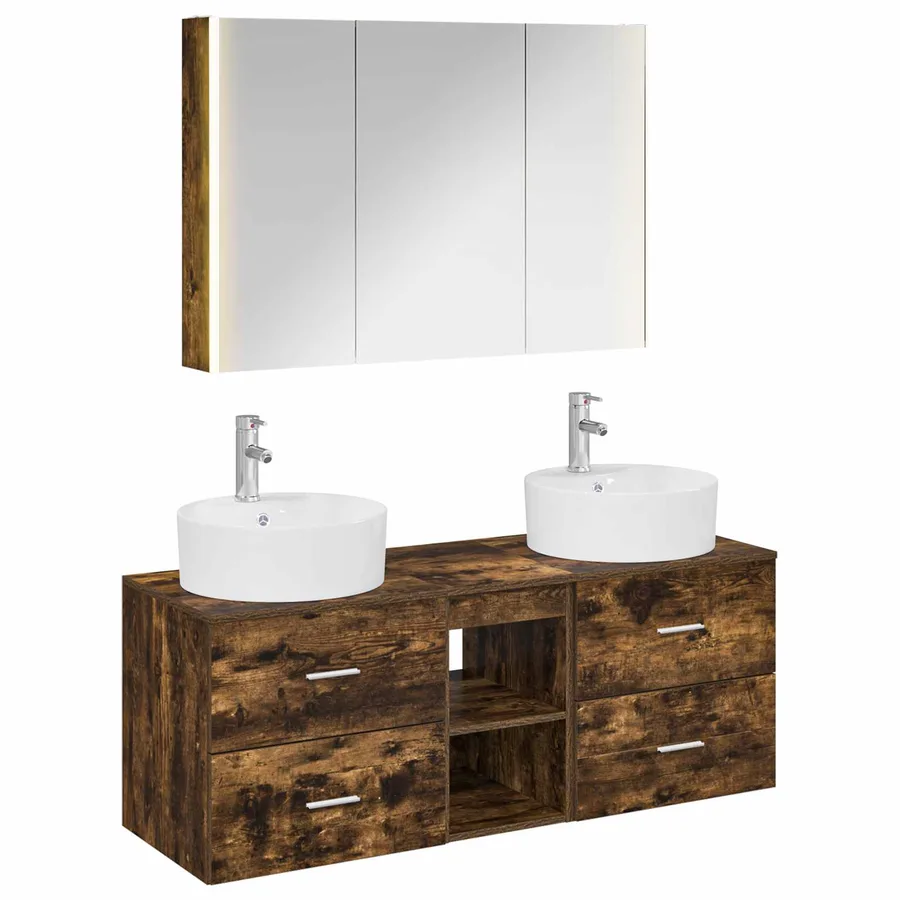 Ensemble de mobilier de salle de bain 4 pcs Chêne fumé - 2