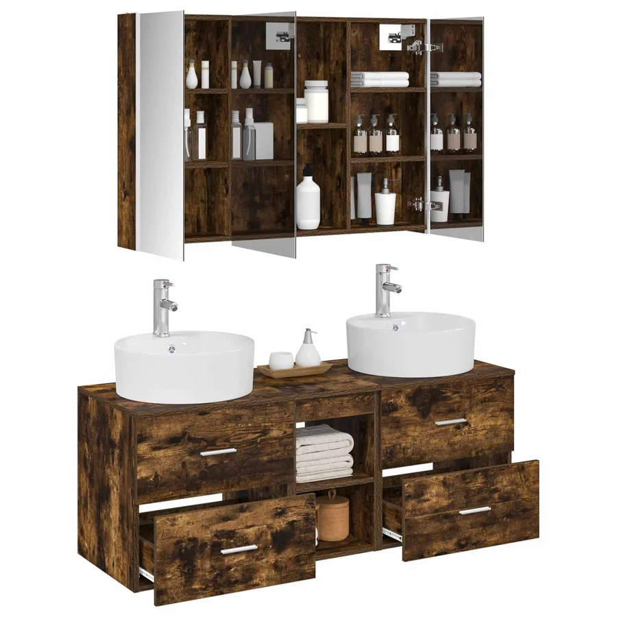 Ensemble de mobilier de salle de bain 4 pcs Chêne fumé - 3