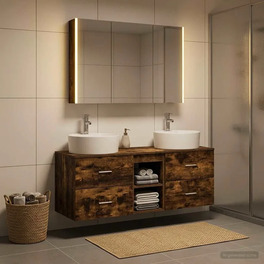 Ensemble de mobilier de salle de bain 4 pcs Chêne fumé - 4