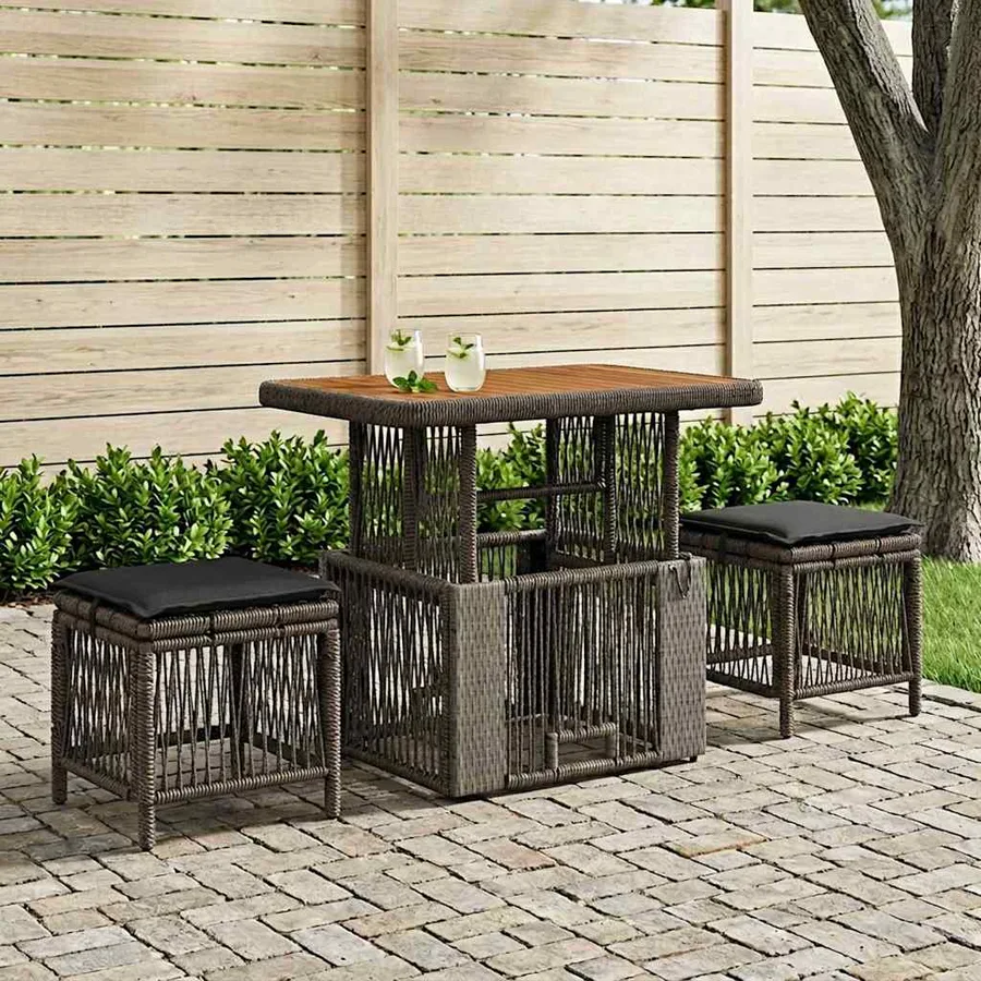 Ensemble de salle à manger pour jardin 3 pcs Gris et Gris foncé - 3