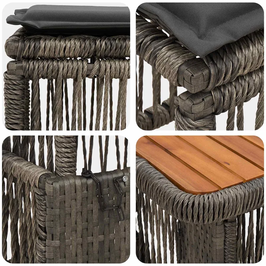Ensemble de salle à manger pour jardin 3 pcs Gris et Gris foncé - 7