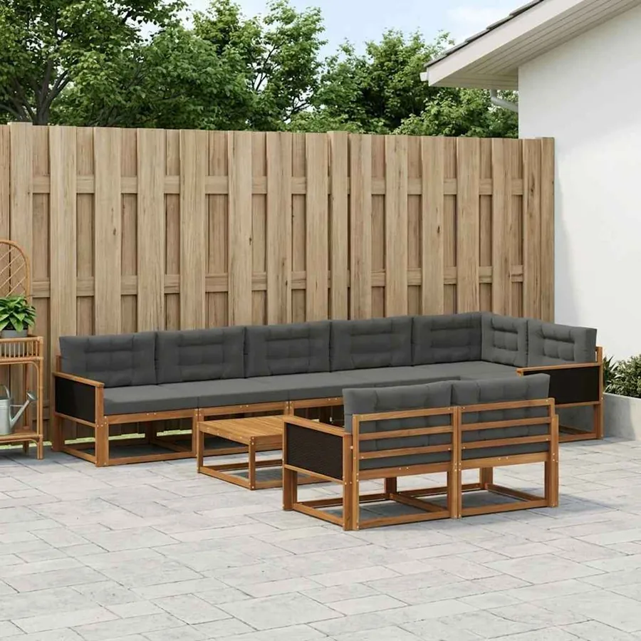 Ensemble de canapés d'extérieur 9 pcs Naturel et Anthracite
