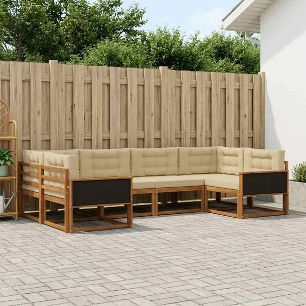 Ensemble de canapés d'extérieur 6 pcs Naturel et Beige