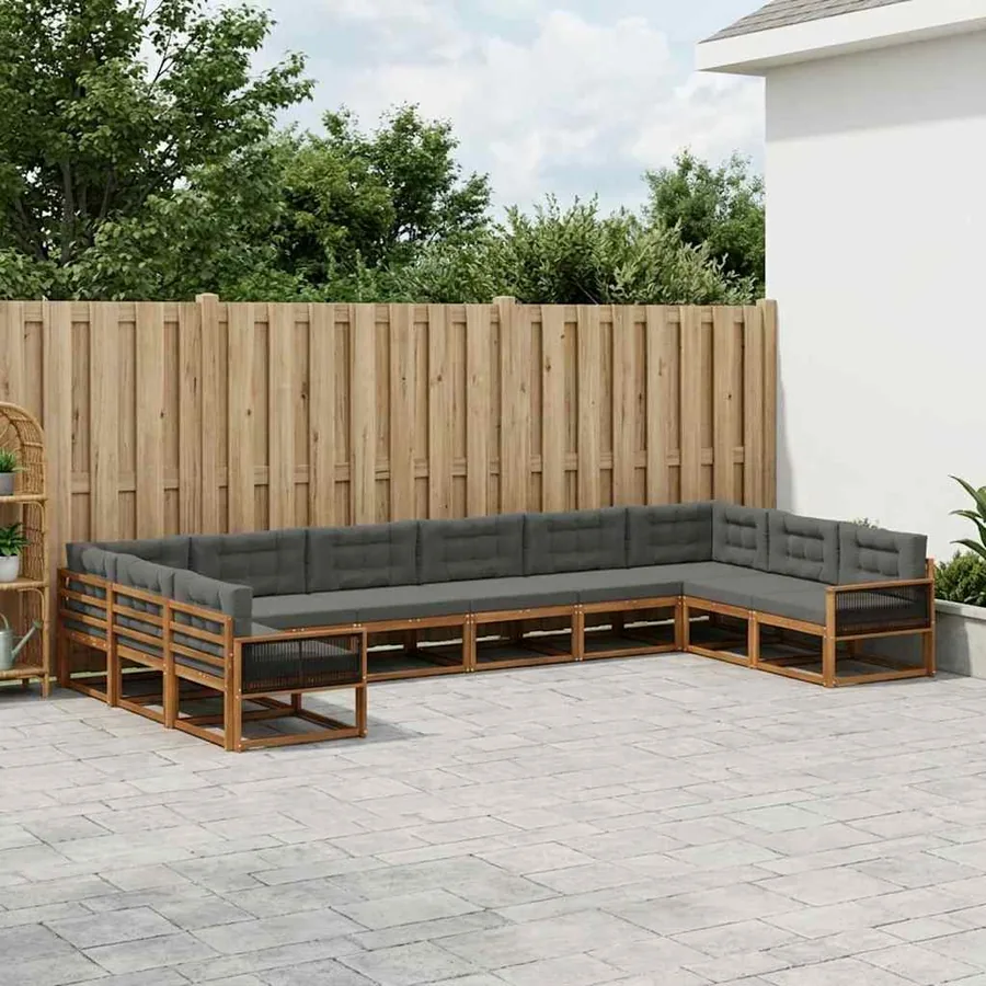 Ensemble de canapés d'extérieur 10 pcs Naturel et Anthracite