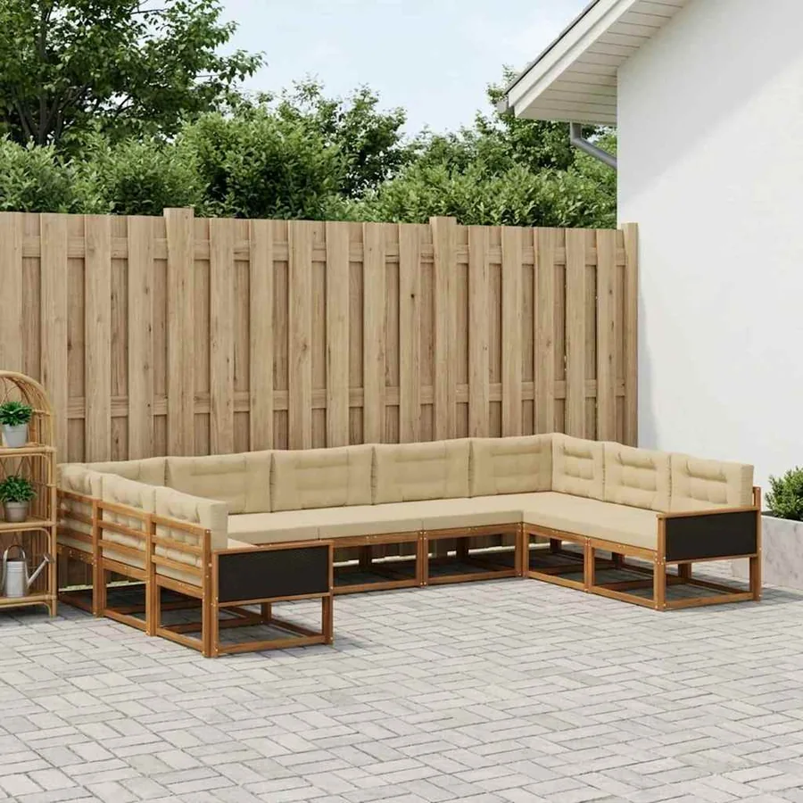 Ensemble de canapés d'extérieur 9 pcs Naturel et Beige