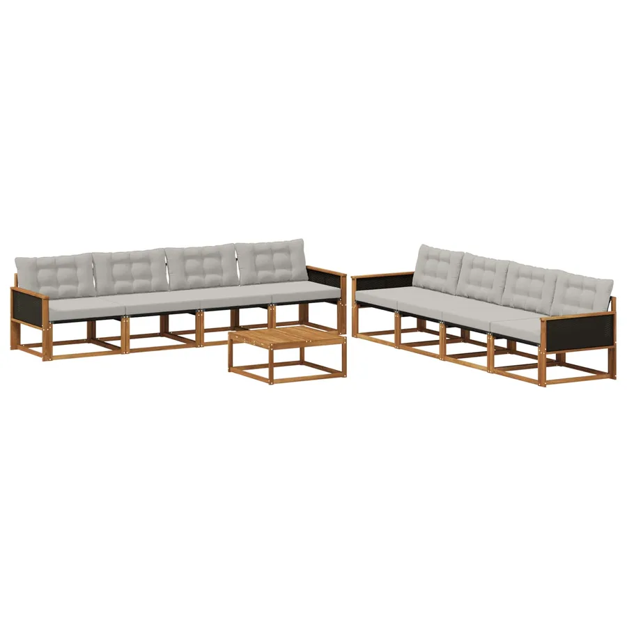 Ensemble de canapés d'extérieur 9 pcs Naturel et gris clair - 2