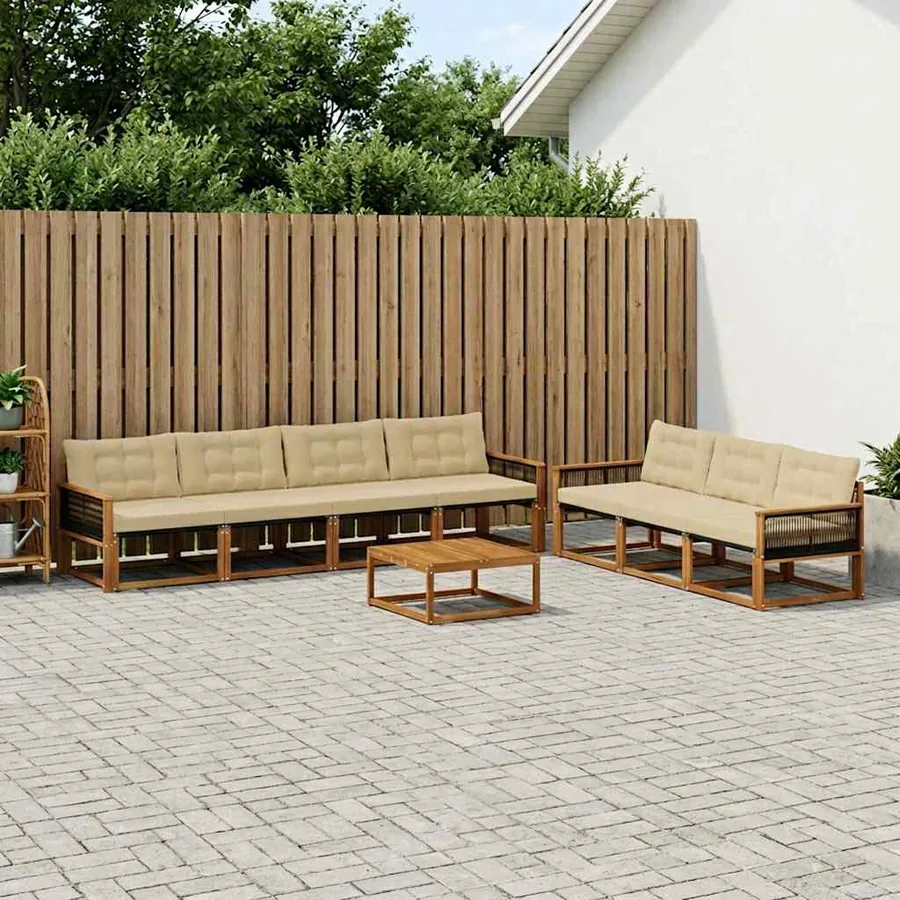 Ensemble de canapés d'extérieur 8 pcs Naturel et Beige