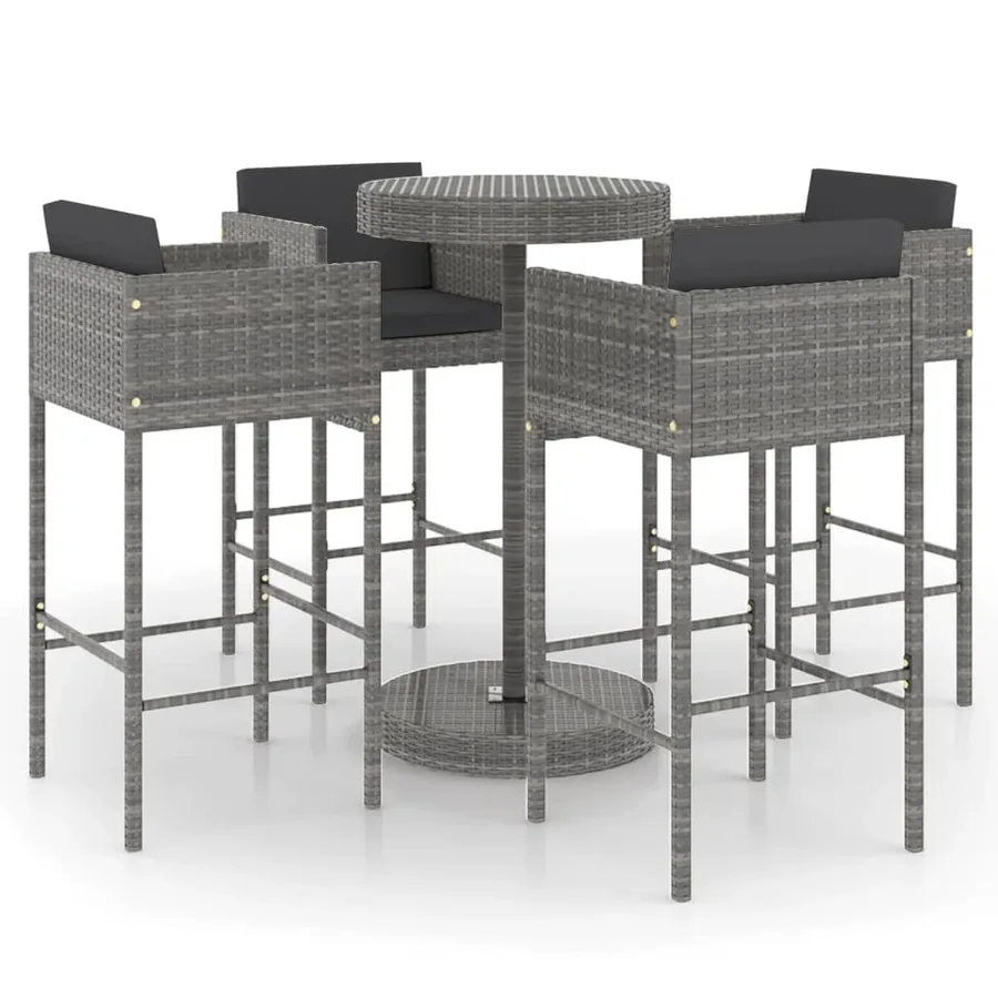 Ensemble de bar de jardin 5 pcs et coussins Résine tressée Gris - 2