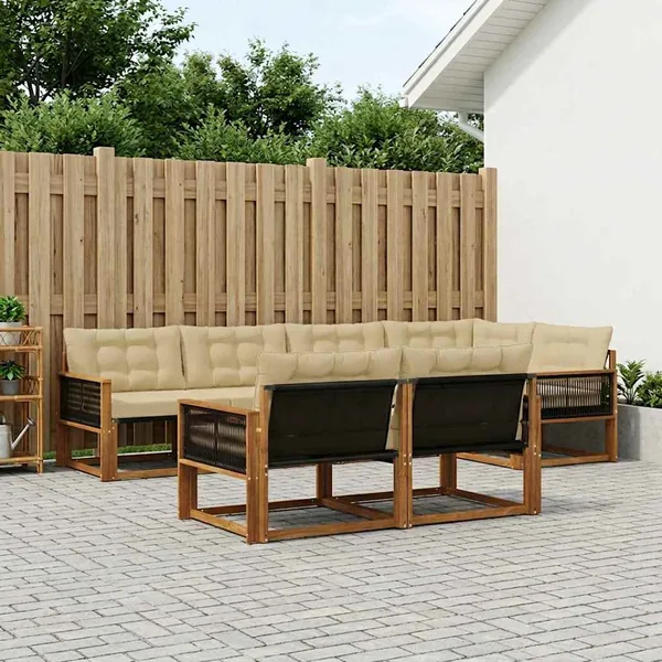 Ensemble de canapés d'extérieur 7 pcs Naturel et Beige