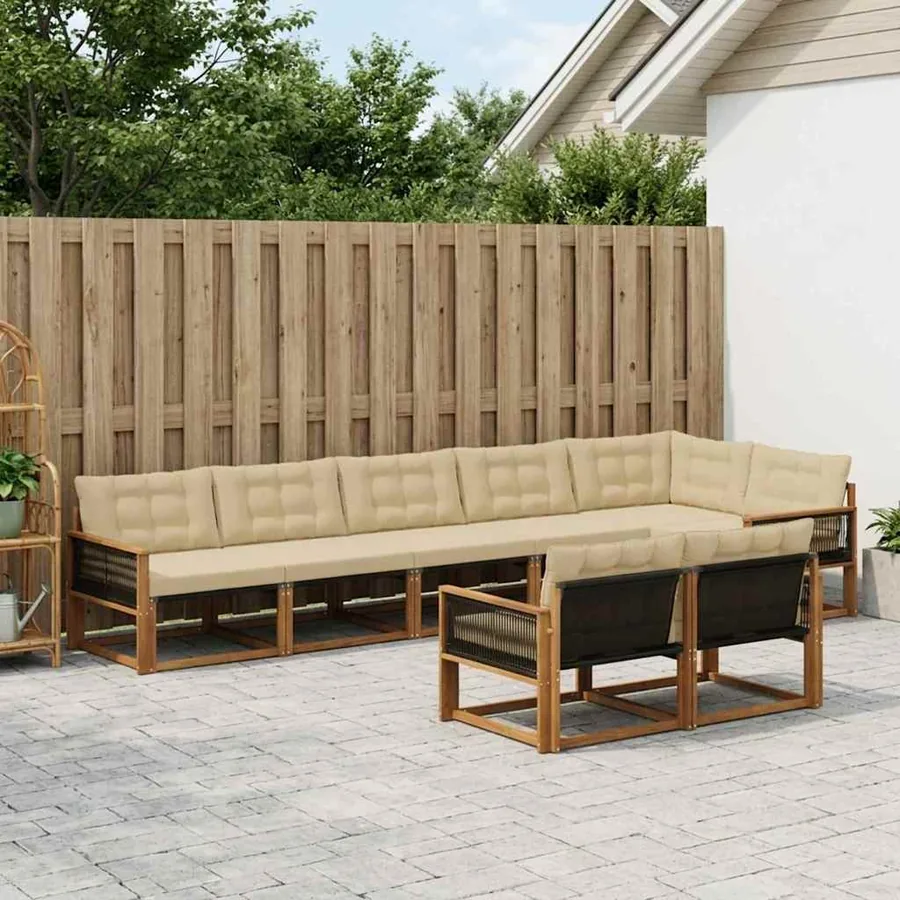 Ensemble de canapés d'extérieur 8 pcs Naturel et Beige