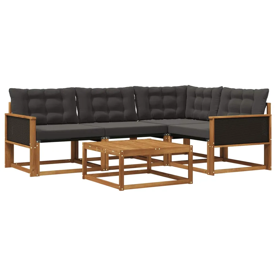 Ensemble de canapés d'extérieur 5 pcs Naturel et noir - 2