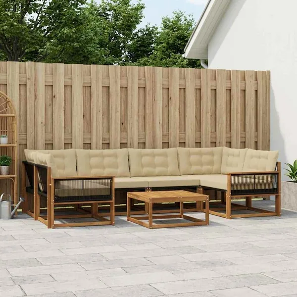 Ensemble de canapés d'extérieur 7 pcs Naturel et Beige