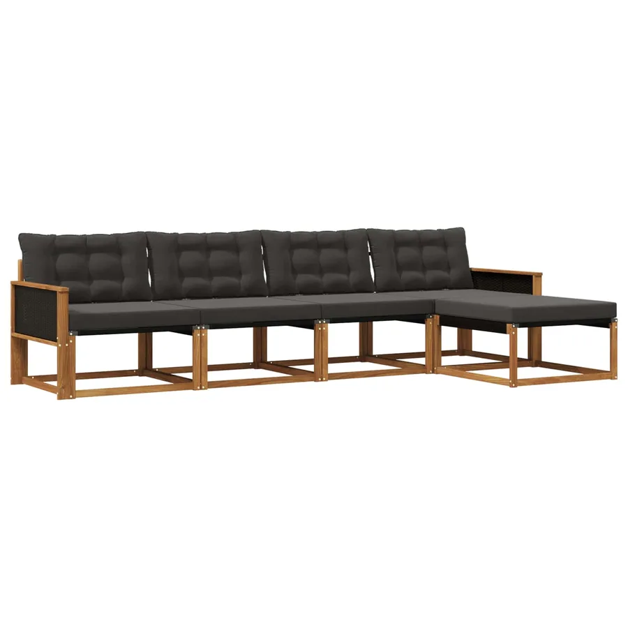 Ensemble de canapés d'extérieur 5 pcs Naturel et noir - 2