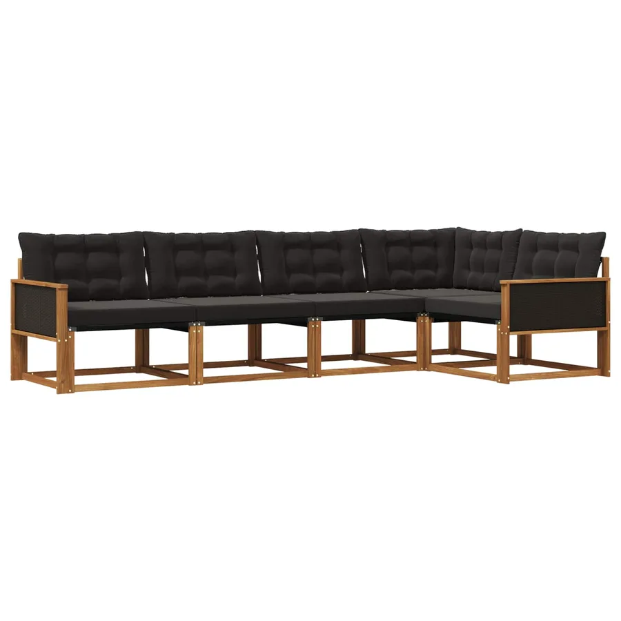 Ensemble de canapés d'extérieur 5 pcs Naturel et noir - 2