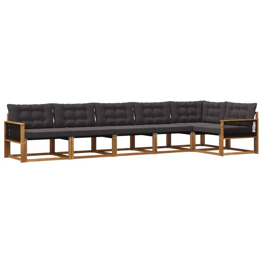 Ensemble de canapés d'extérieur 6 pcs Naturel et noir - 2