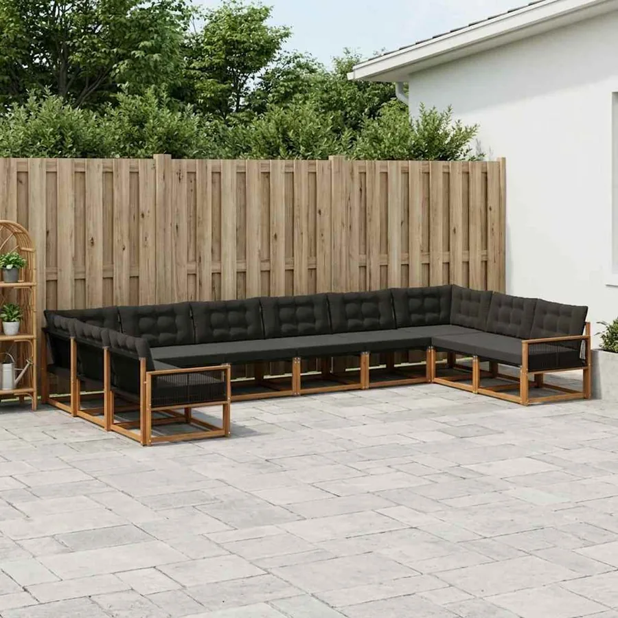 Ensemble de canapés d'extérieur 10 pcs Naturel et noir