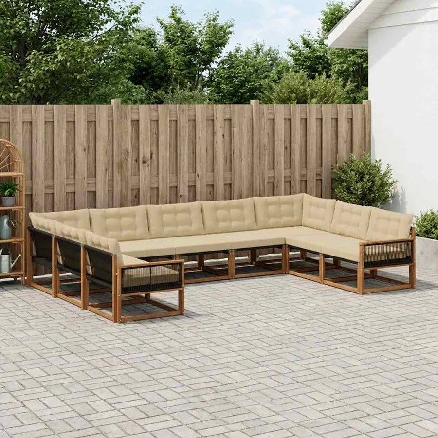 Ensemble de canapés d'extérieur 9 pcs Naturel et Beige
