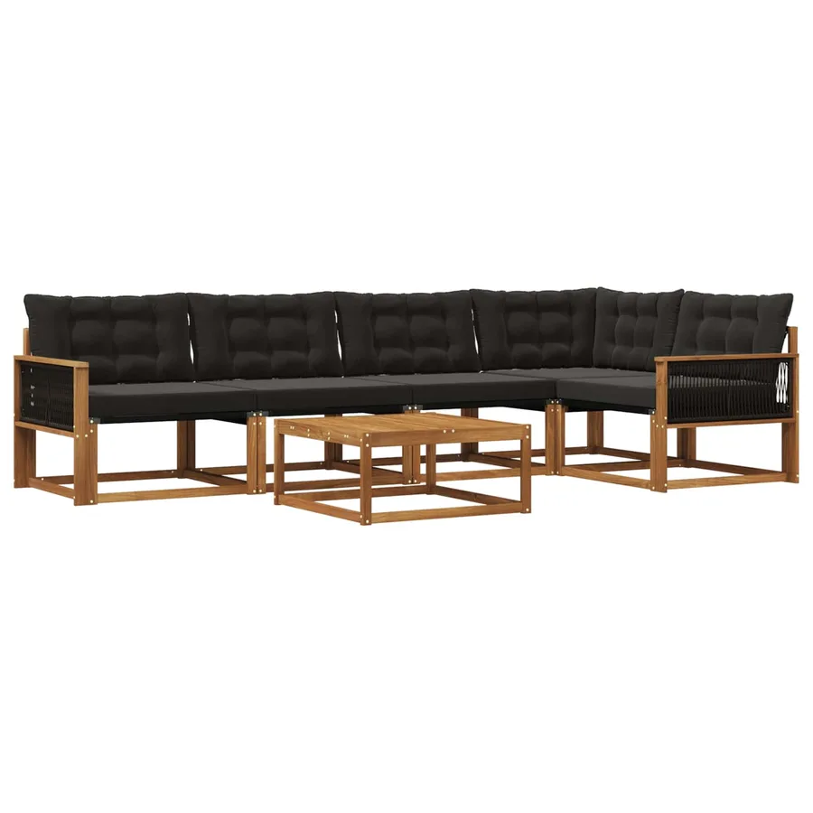 Ensemble de canapés d'extérieur 6 pcs Naturel et noir - 2