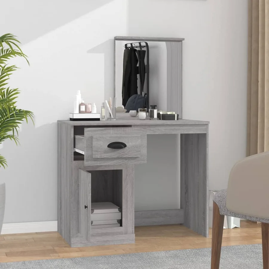 Coiffeuse avec miroir sonoma gris 90x50x132,5cm bois ingénierie - 3