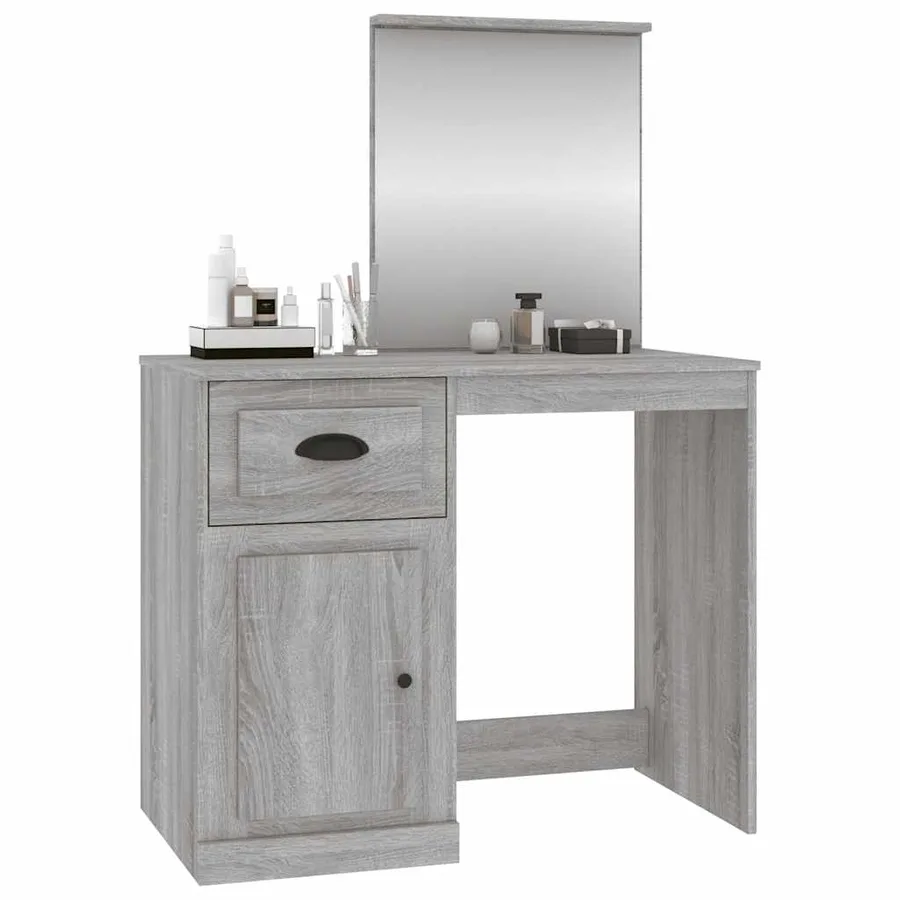 Coiffeuse avec miroir sonoma gris 90x50x132,5cm bois ingénierie - 4