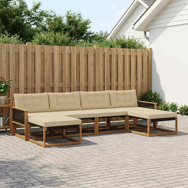Ensemble de canapés d'extérieur 6 pcs Naturel et Beige