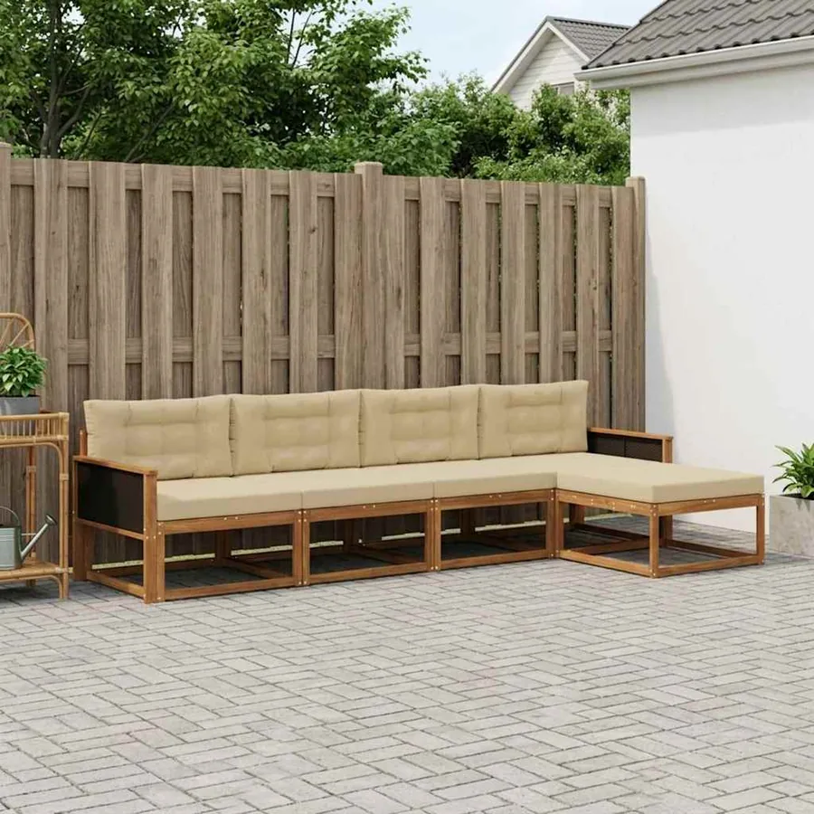 Ensemble de canapés d'extérieur 5 pcs Naturel et Beige