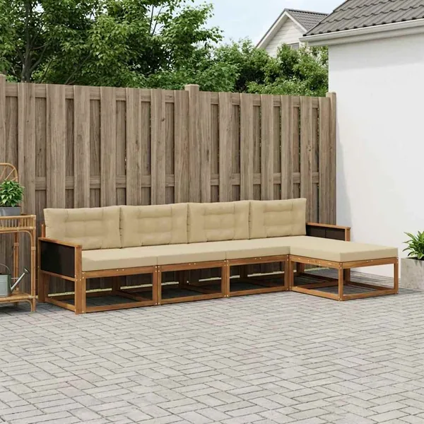 Ensemble de canapés d'extérieur 5 pcs Naturel et Beige