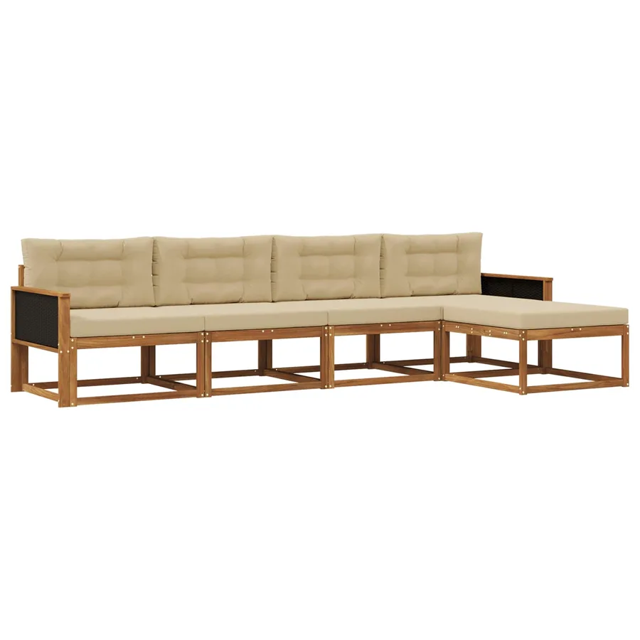 Ensemble de canapés d'extérieur 5 pcs Naturel et Beige - 2