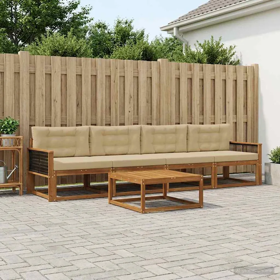Ensemble de canapés d'extérieur 5 pcs Naturel et Beige