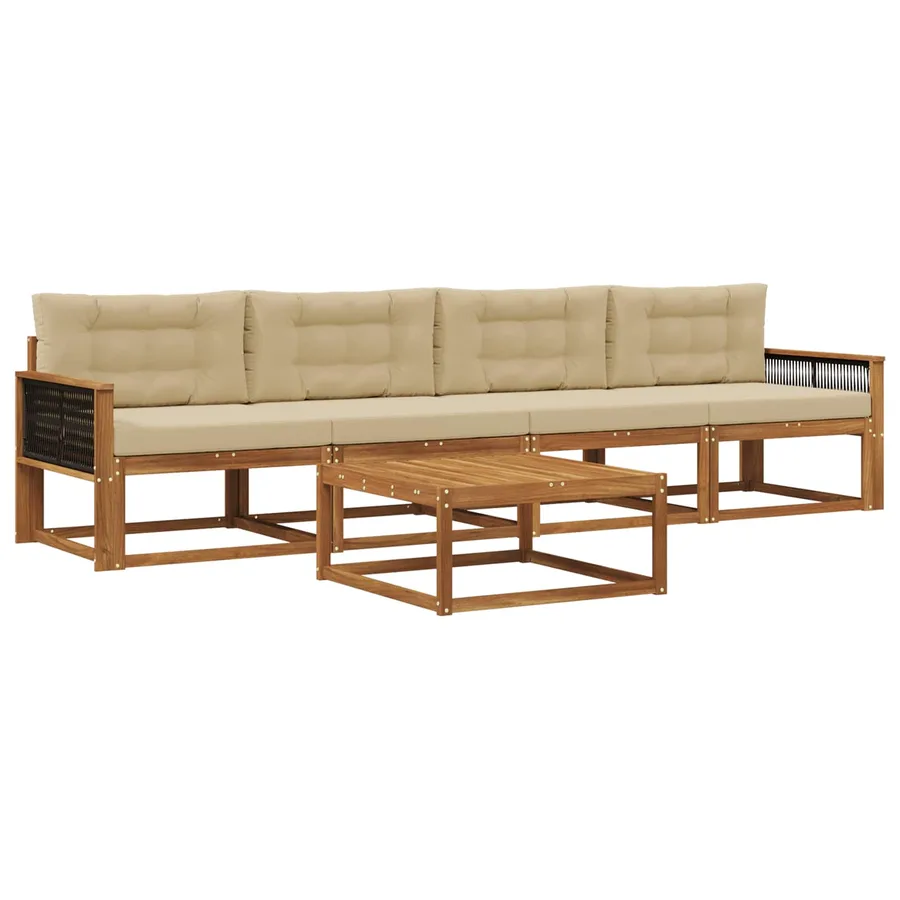 Ensemble de canapés d'extérieur 5 pcs Naturel et Beige - 2