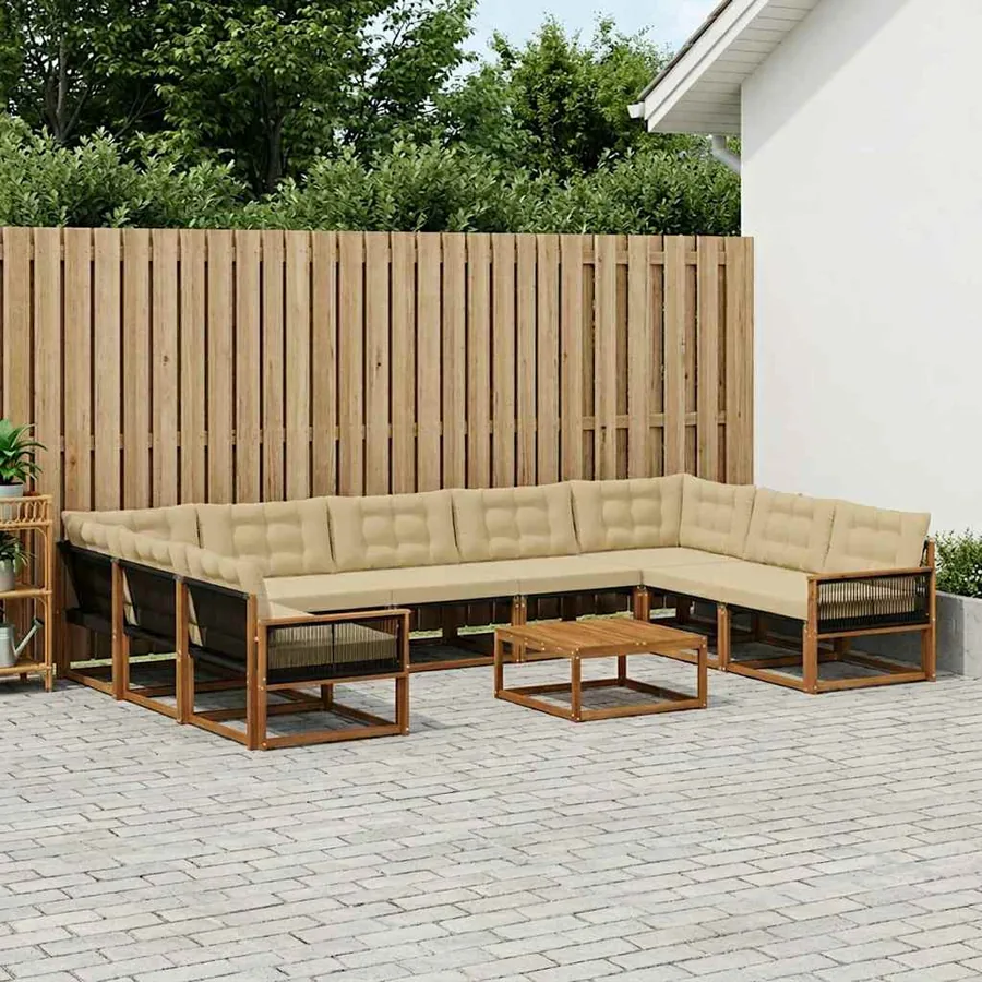 Ensemble de canapés d'extérieur 10 pcs Naturel et Beige
