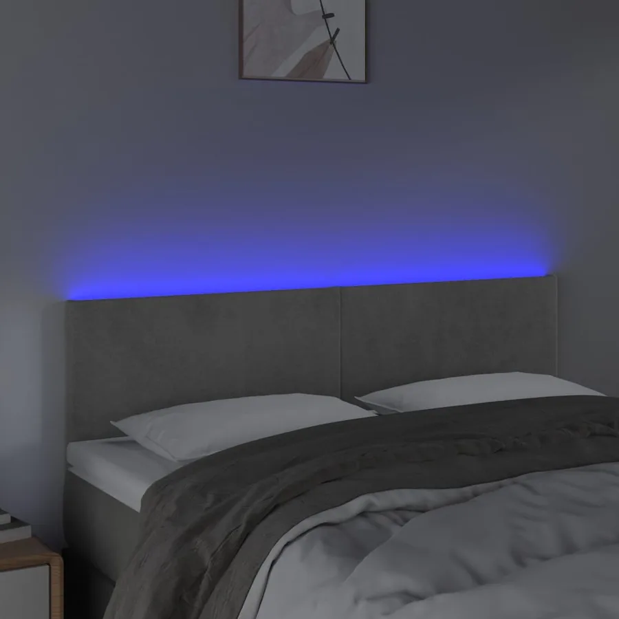 Tête de lit à LED Gris clair 144x5x78/88 cm Velours - 3